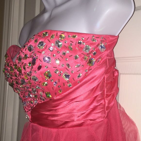 Deb Ladies Strapless High Low Ruffled Formal Prom Dress Pink Size 11/12 - Picture 6 of 15